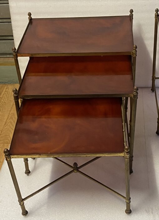 1970 ‘Pair Of Series Of 3 Nesting Tables Maison Baguès In Gilt Bronze, 3 Amber Bakelite Trays - Image 10