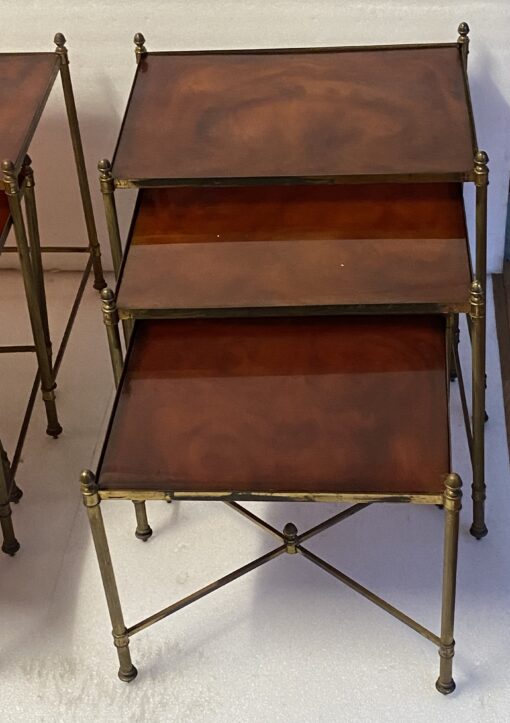 1970 ‘Pair Of Series Of 3 Nesting Tables Maison Baguès In Gilt Bronze, 3 Amber Bakelite Trays - Image 9