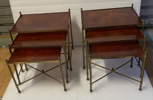 1970 ‘Pair Of Series Of 3 Nesting Tables Maison Baguès In Gilt Bronze, 3 Amber Bakelite Trays - Image 8