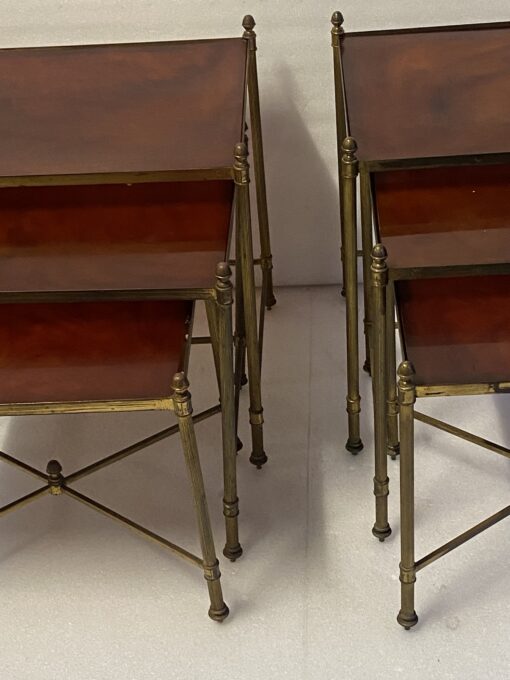 1970 ‘Pair Of Series Of 3 Nesting Tables Maison Baguès In Gilt Bronze, 3 Amber Bakelite Trays - Image 7