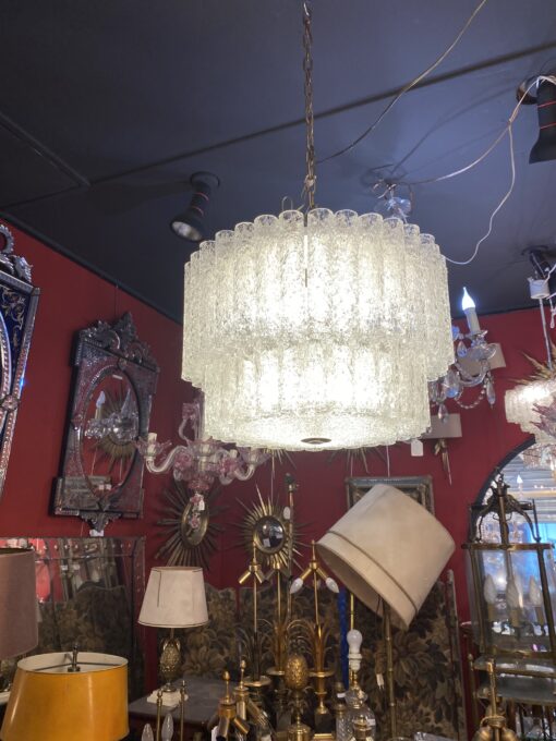 1970′ Doria Ceiling Chandelier 63 Blown Glass Crystals Design Venini Murano Ø 50 cm