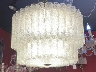 1970′ Lustre Plafonnier Doria 63 Cristaux En Verre Soufflé Design Venini Murano Ø 50 cm