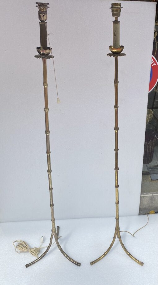 1970′ Series of 4 Bronze Floor Lamps Maison Jansen Bamboo Model H 160 cm - Image 4