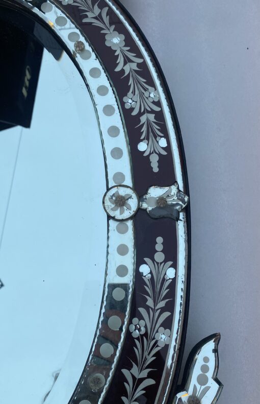1970' Oval Venetian Mirror Purple Color H 107 X 50 cm - Image 9