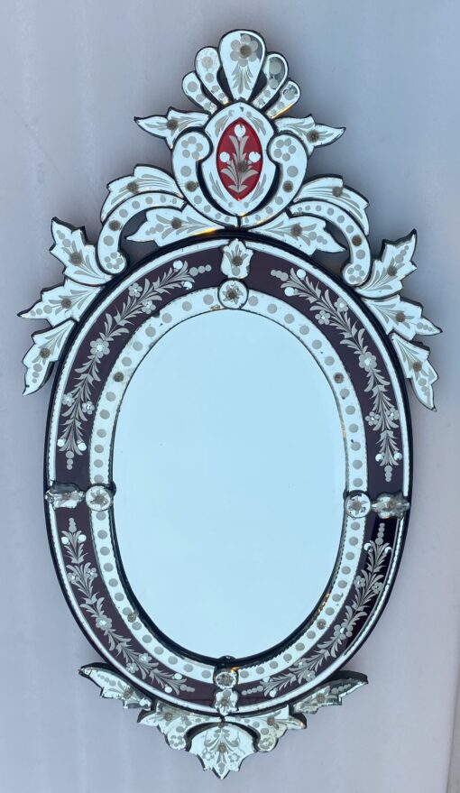 1970' Oval Venetian Mirror Purple Color H 107 X 50 cm