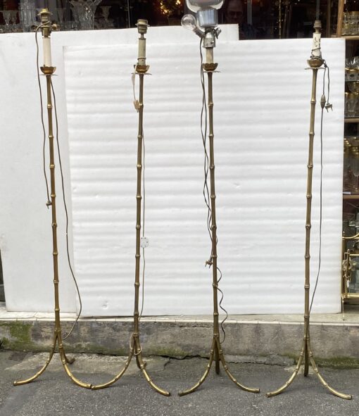 1970′ Series of 4 Bronze Floor Lamps Maison Jansen Bamboo Model H 160 cm