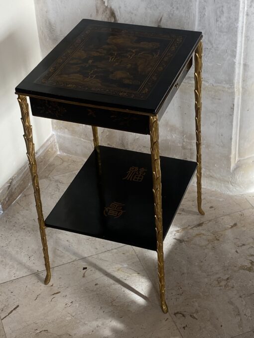 1950/70 ′ Maison Baguès Table Palm Tree Decor in Gilt Bronze With Chinese Lacquer Trays And Drawer 35 X 40 X H 61 CM - Image 12