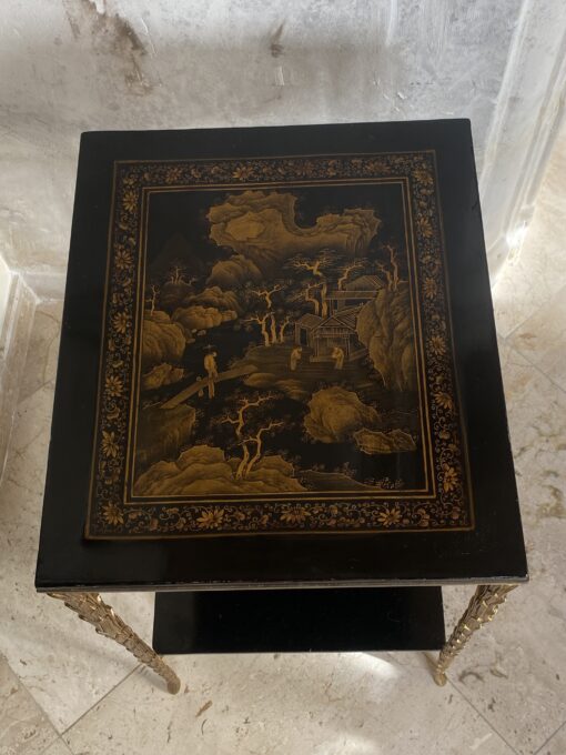 1950/70 ′ Maison Baguès Table Palm Tree Decor in Gilt Bronze With Chinese Lacquer Trays And Drawer 35 X 40 X H 61 CM - Image 11
