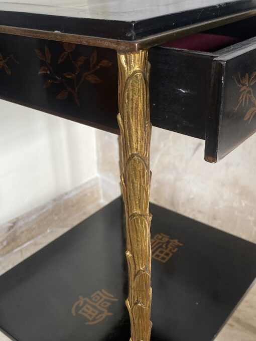 1950/70 ′ Maison Baguès Table Palm Tree Decor in Gilt Bronze With Chinese Lacquer Trays And Drawer 35 X 40 X H 61 CM - Image 9