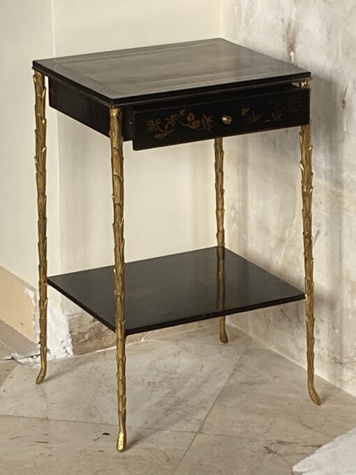 1950/70 ′ Maison Baguès Table Palm Tree Decor in Gilt Bronze With Chinese Lacquer Trays And Drawer 35 X 40 X H 61 CM - Image 2