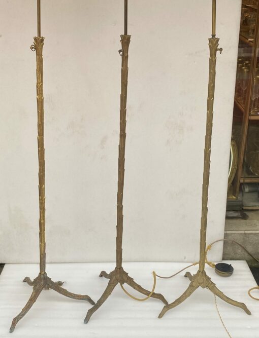 1970′ Série De 3 Lampadaires en Bronze Patiné Maison Charles Modèle Palmier