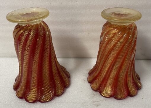 1970' Pair of Vases or Similar Murano Crystal Red Orange and Gold H 32 ø 25.5 cm - Image 7