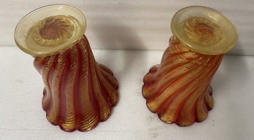 1970' Pair of Vases or Similar Murano Crystal Red Orange and Gold H 32 ø 25.5 cm - Image 6