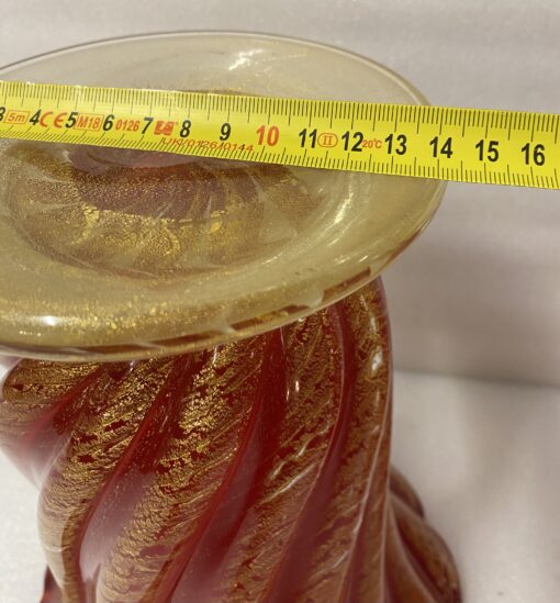 1970' Pair of Vases or Similar Murano Crystal Red Orange and Gold H 32 ø 25.5 cm - Image 5