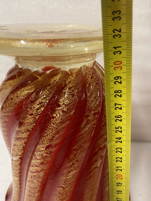 1970' Pair of Vases or Similar Murano Crystal Red Orange and Gold H 32 ø 25.5 cm - Image 4