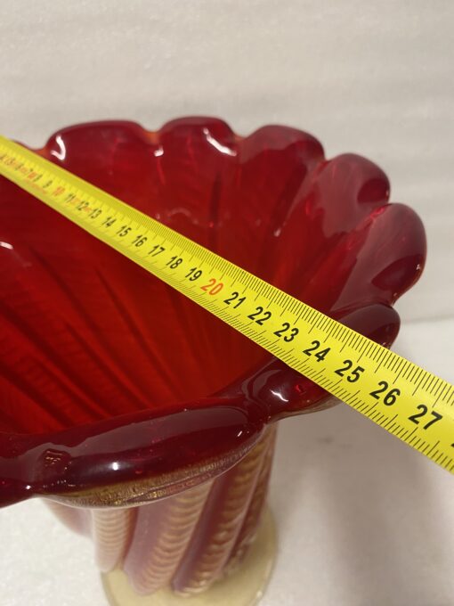 1970' Pair of Vases or Similar Murano Crystal Red Orange and Gold H 32 ø 25.5 cm - Image 2