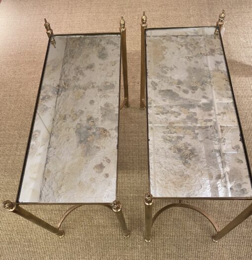 1970′ Pair of Bronze Sofa End Tables, Aged Oxidized Mirror Trays Maison Jansen 65 X 28 cm - Image 14