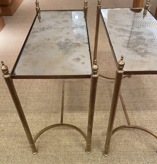 1970′ Pair of Bronze Sofa End Tables, Aged Oxidized Mirror Trays Maison Jansen 65 X 28 cm - Image 13