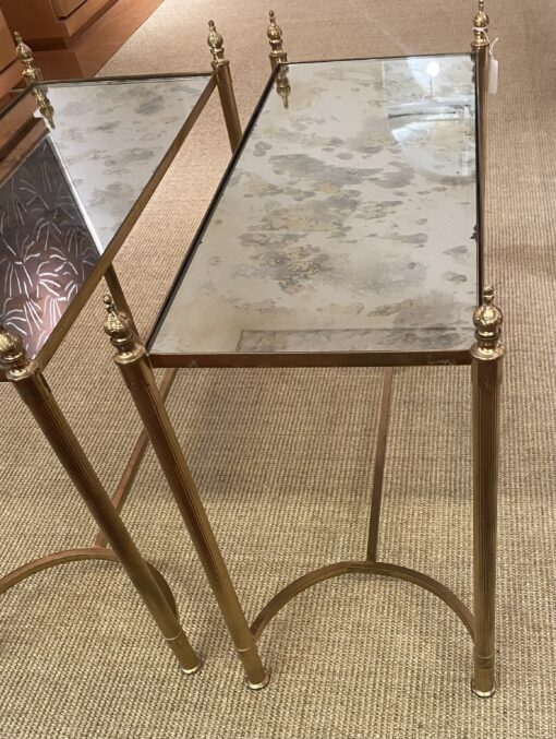 1970′ Pair of Bronze Sofa End Tables, Aged Oxidized Mirror Trays Maison Jansen 65 X 28 cm - Image 12