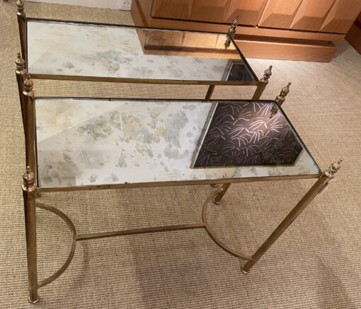 1970′ Pair of Bronze Sofa End Tables, Aged Oxidized Mirror Trays Maison Jansen 65 X 28 cm - Image 11