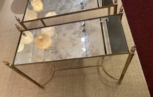 1970′ Pair of Bronze Sofa End Tables, Aged Oxidized Mirror Trays Maison Jansen 65 X 28 cm - Image 10