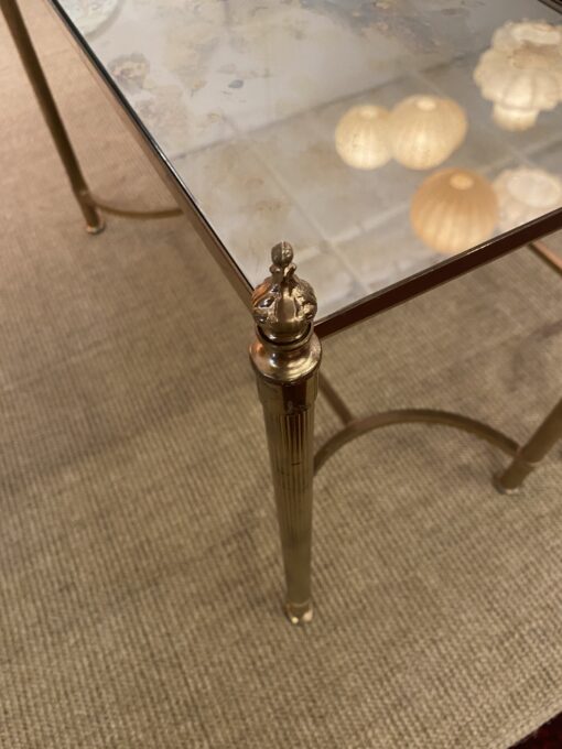 1970′ Pair of Bronze Sofa End Tables, Aged Oxidized Mirror Trays Maison Jansen 65 X 28 cm - Image 9