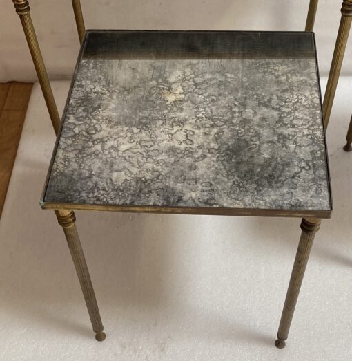 1970′ Set of 3 Maison Baguès Nesting Tables in Patinated Bronze,3 Aged Oxidized Mirror Tops 51 X 33 X H 42 cm - Image 12