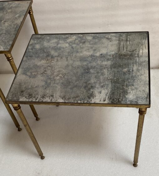 1970′ Set of 3 Maison Baguès Nesting Tables in Patinated Bronze,3 Aged Oxidized Mirror Tops 51 X 33 X H 42 cm - Image 11