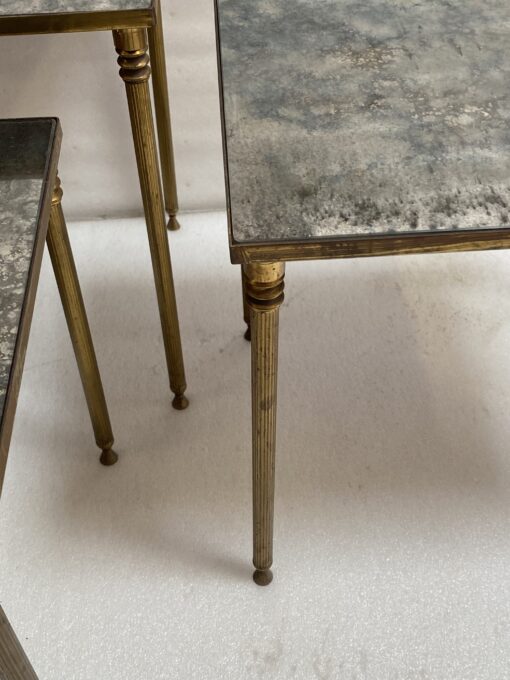 1970′ Set of 3 Maison Baguès Nesting Tables in Patinated Bronze,3 Aged Oxidized Mirror Tops 51 X 33 X H 42 cm - Image 9