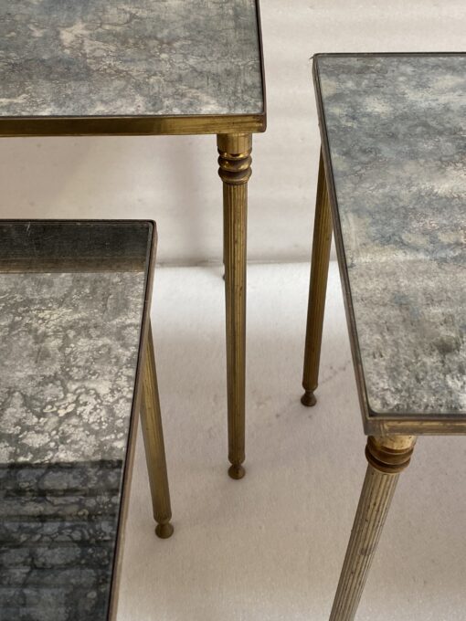 1970′ Set of 3 Maison Baguès Nesting Tables in Patinated Bronze,3 Aged Oxidized Mirror Tops 51 X 33 X H 42 cm - Image 8