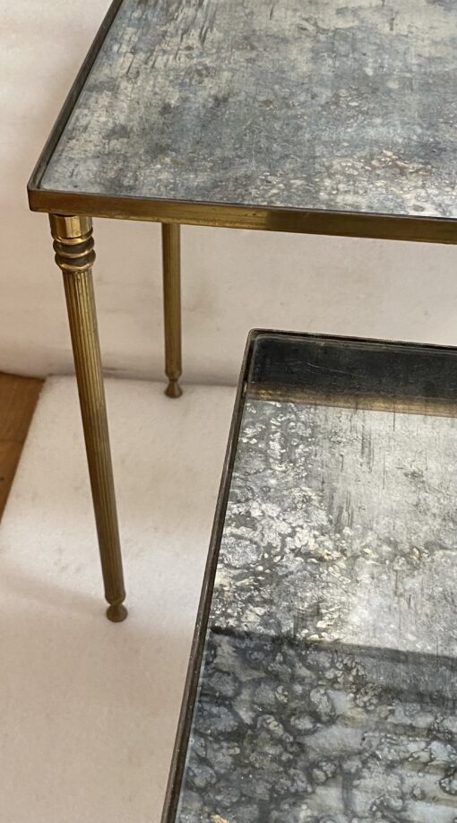 1970′ Set of 3 Maison Baguès Nesting Tables in Patinated Bronze,3 Aged Oxidized Mirror Tops 51 X 33 X H 42 cm - Image 7