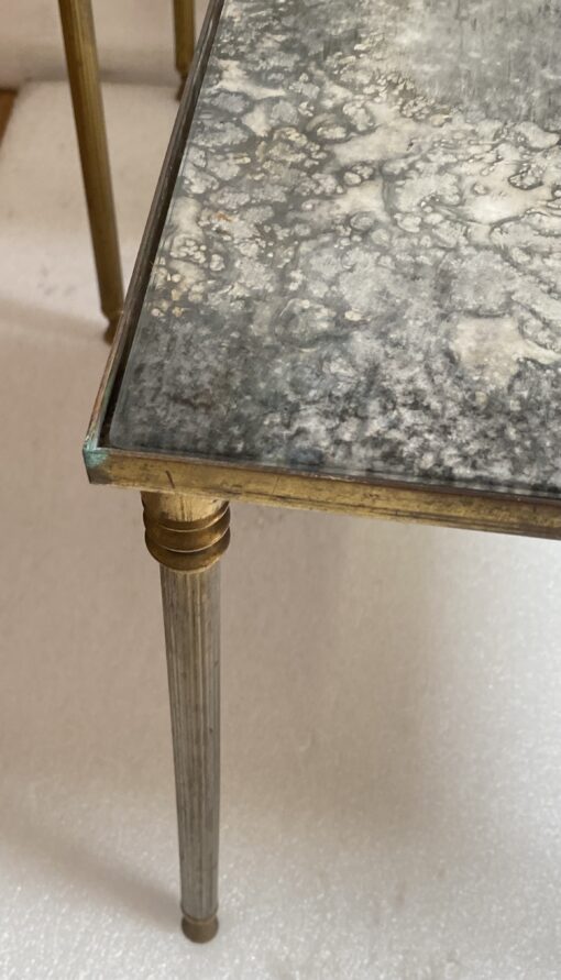 1970′ Set of 3 Maison Baguès Nesting Tables in Patinated Bronze,3 Aged Oxidized Mirror Tops 51 X 33 X H 42 cm - Image 6