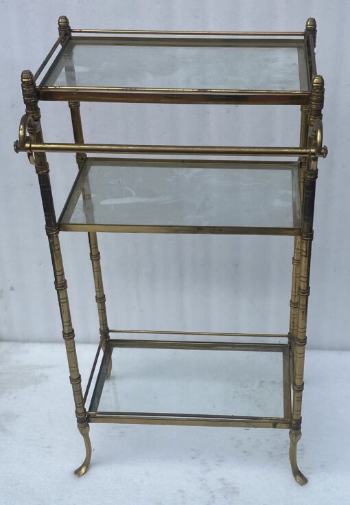 1970′ Maison Baguès 3-Level Bronze Shelf With Towel Holder Glass Trays 45 X 34 H 85 cm - Image 6