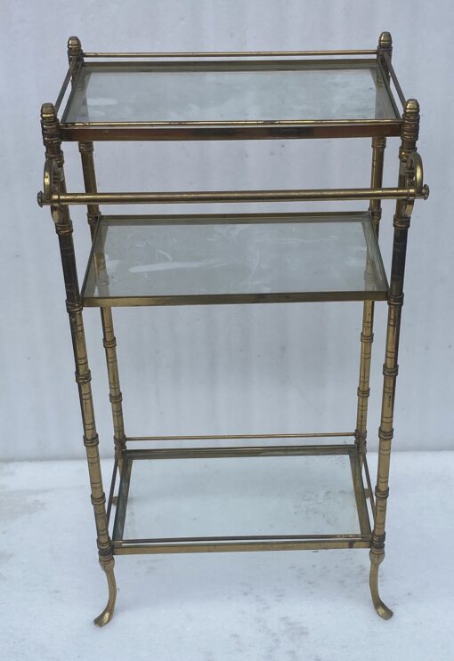1970′ Maison Baguès 3-Level Bronze Shelf With Towel Holder Glass Trays 45 X 34 H 85 cm - Image 5