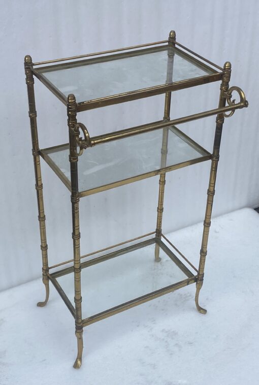 1970′ Maison Baguès 3-Level Bronze Shelf With Towel Holder Glass Trays 45 X 34 H 85 cm