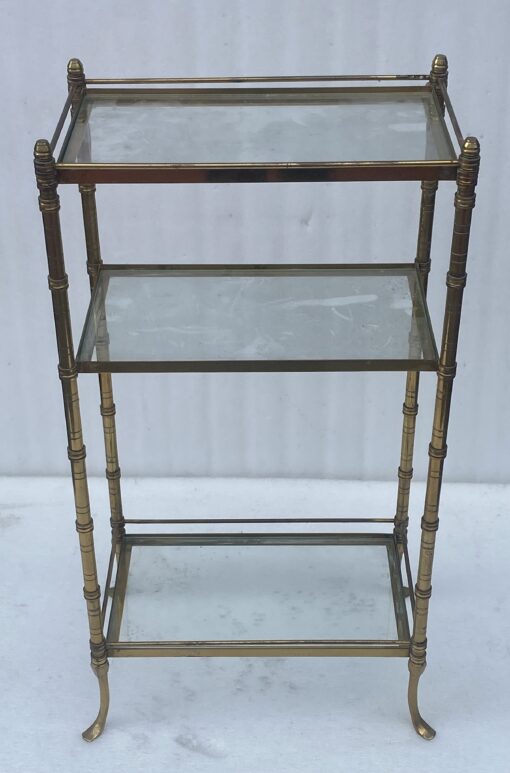 1970′ Maison Baguès 3-Level Bronze Shelf With Towel Holder Glass Trays 45 X 34 H 85 cm - Image 3
