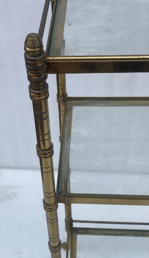 1970′ Maison Baguès 3-Level Bronze Shelf With Towel Holder Glass Trays 45 X 34 H 85 cm - Image 2