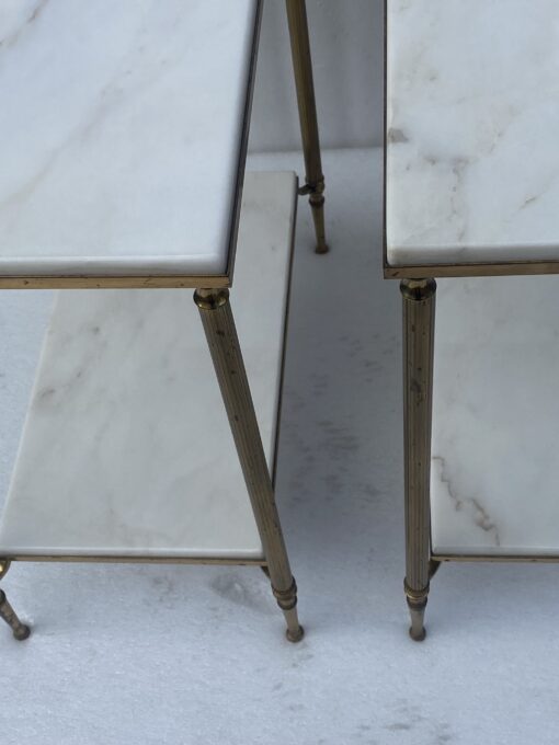 1970′ Pair of 2-Tier Brass End Tables Maison Baguès White Marble Top 49.5 X 30 X H 57 cm - Image 8