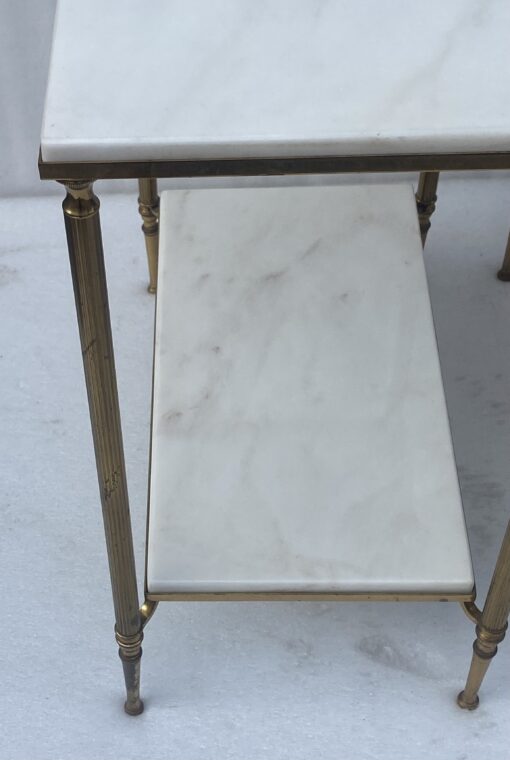 1970′ Pair of 2-Tier Brass End Tables Maison Baguès White Marble Top 49.5 X 30 X H 57 cm - Image 7
