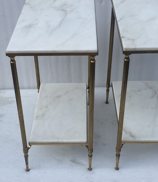 1970′ Pair of 2-Tier Brass End Tables Maison Baguès White Marble Top 49.5 X 30 X H 57 cm - Image 6