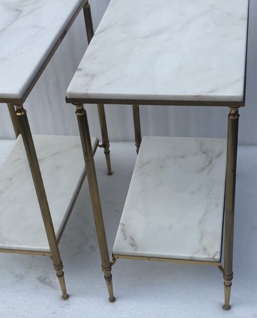 1970′ Pair of 2-Tier Brass End Tables Maison Baguès White Marble Top 49.5 X 30 X H 57 cm - Image 5