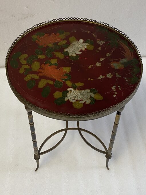 1950/70′ Round Bronze Coffee Table Bamboo Décor, Red Chinese Lacquer Top Maison Baguès Style Ø 40 H 461950/70′ Round Bronze Coffee Table Bamboo Décor, Red Chinese Lacquer Top Maison Baguès Style Ø 40 H 46 - Image 14