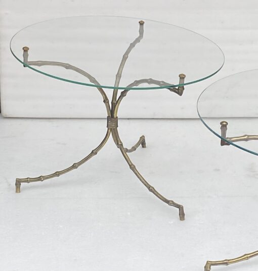 1970′ Pair of Maison Baguès Bamboo Decor Guéridon Tables in Bronze with Glass Top Ø 60 H 45 cm - Image 11