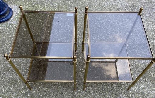 1970′ Paire De Bouts De Canapés En Bronze à 2 Niveaux Maison Bagués Plateaux Verre Fumé 40 X 40 X H 57 cm – Image 14