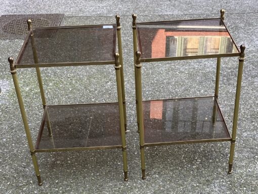 1970′ Paire De Bouts De Canapés En Bronze à 2 Niveaux Maison Bagués Plateaux Verre Fumé 40 X 40 X H 57 cm – Image 13
