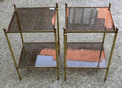 1970′ Paire De Bouts De Canapés En Bronze à 2 Niveaux Maison Bagués Plateaux Verre Fumé 40 X 40 X H 57 cm – Image 12