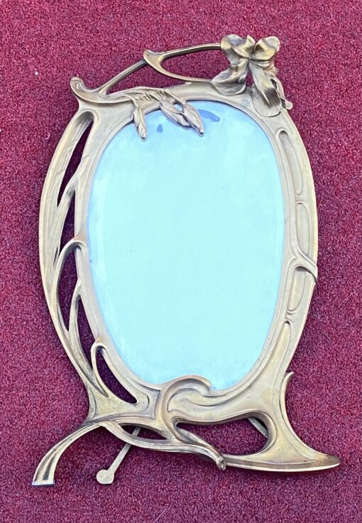 1900' Art Nouveau Bronze Floral Decor Mirror H 43 W 29 cm
