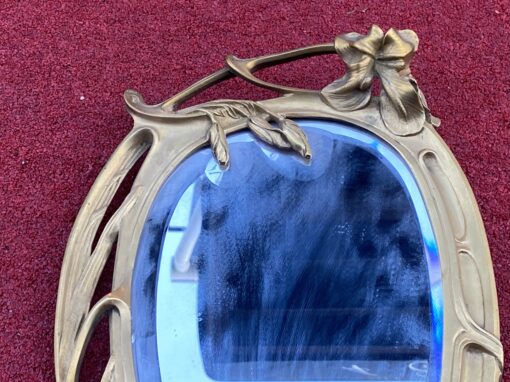 1900' Art Nouveau Bronze Floral Decor Mirror H 43 W 29 cm - Image 8