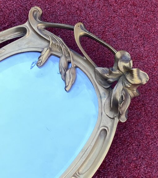1900' Art Nouveau Bronze Floral Decor Mirror H 43 W 29 cm - Image 7