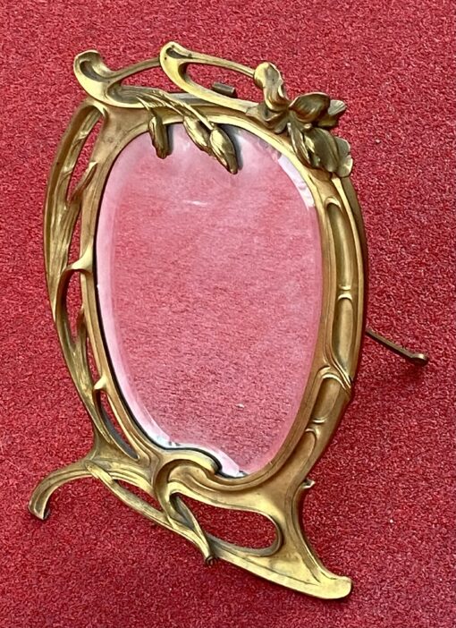 1900' Art Nouveau Bronze Floral Decor Mirror H 43 W 29 cm - Image 4